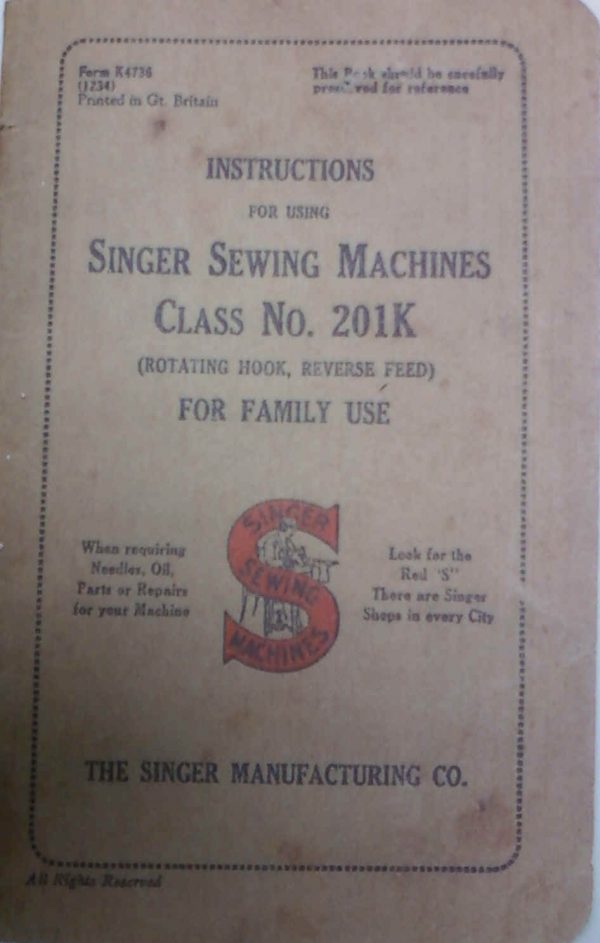 SINGER MODEL 201K Sewing Machine Manual
